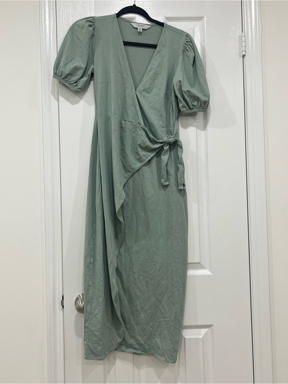 Ever New Green Wrap Midi Dress with Puff Sleeves